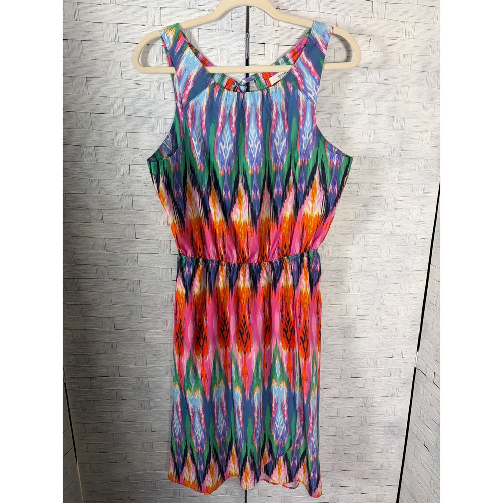 Athleta Womens Dress Midi Ikat Print Sleeveless Tassel tie Back Colorful Summer - Picture 2 of 13